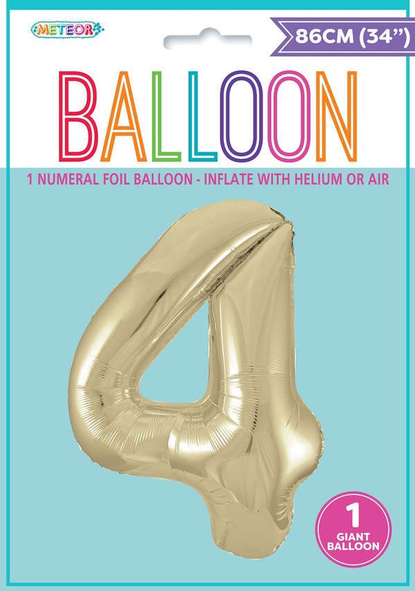 CHAMPAGNE GOLD "4" NUMERAL FOIL BALLOON 86CM (34")